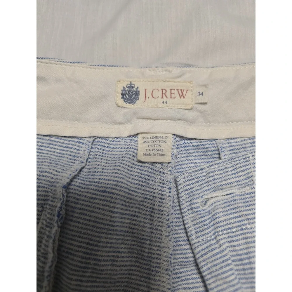 J Crew Shorts Mens 34 Blue White‎ Striped Linen Cotton Summer Casual Lightweight
